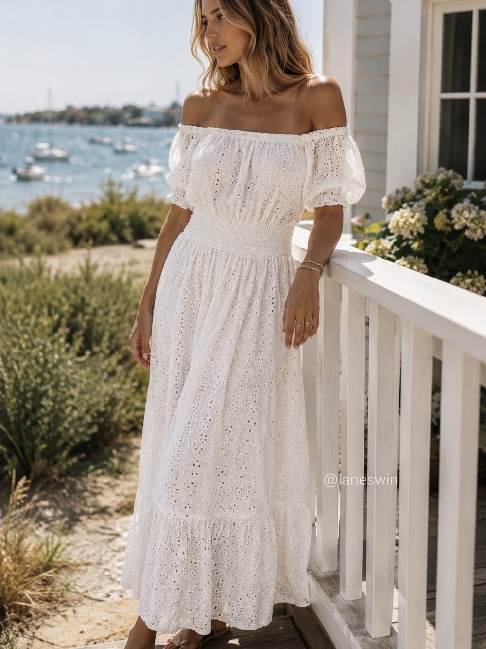 Betsey Johnson Off Shoulder White Eyelet Maxi Dress XS